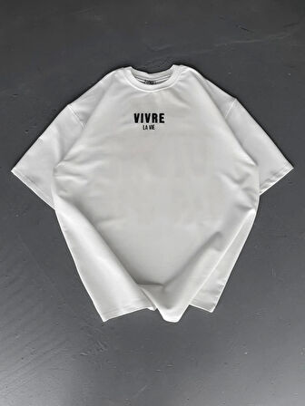 Baskılı Oversize Bisiklet Yaka T-shirt - Beyaz
