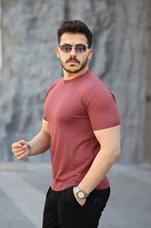 Erkek Viskon Kumaş Bisiklet Yaka Basic Tişört