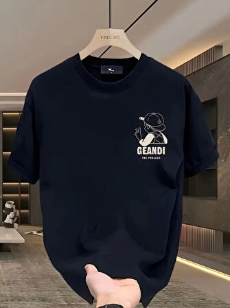 Geniş Kesim Pamuklu Tişört - GANDHI The Project Baskılı, Siyah, Rahat Kesim, Kısa Kollu, Günlük Kıyafet, Her Gün Giyilebilecek Tişört- Siyah