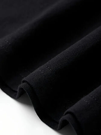 Baskılı Oversize Bisiklet Yaka T-shirt - Siyah