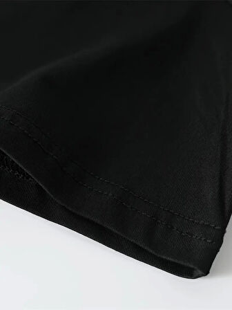 Baskılı Oversize Bisiklet Yaka T-shirt - Siyah