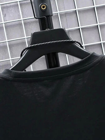 Baskılı Oversize Bisiklet Yaka T-shirt - Siyah