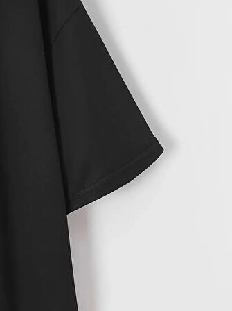 New York Baskılı Oversize Bisiklet Yaka T-shirt - Siyah