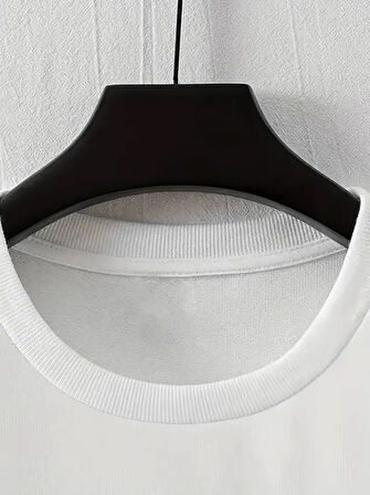 Baskılı Oversize Bisiklet Yaka T-shirt - Beyaz