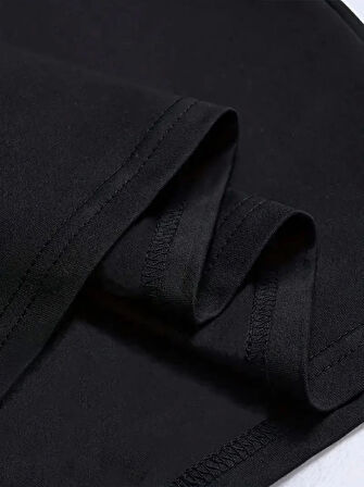 Baskılı Oversize Bisiklet Yaka T-shirt - Siyah