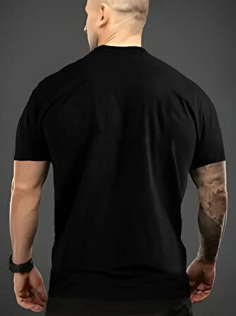 Baskılı Oversize Bisiklet Yaka T-shirt - Siyah