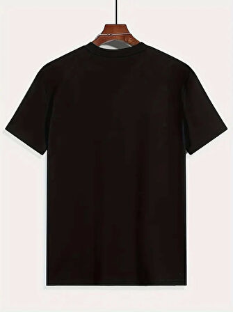 Baskılı Oversize Bisiklet Yaka T-shirt - Siyah