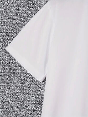 Baskılı Oversize Bisiklet Yaka T-shirt - Beyaz