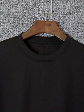 Baskılı Oversize Bisiklet Yaka T-shirt - Siyah