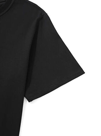 Baskılı Oversize Bisiklet Yaka T-shirt - Siyah