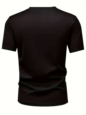 Baskılı Oversize Bisiklet Yaka T-shirt - Siyah