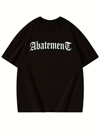 Baskılı Oversize Bisiklet Yaka T-shirt - Siyah