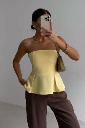 Pileli Straplez Bluz