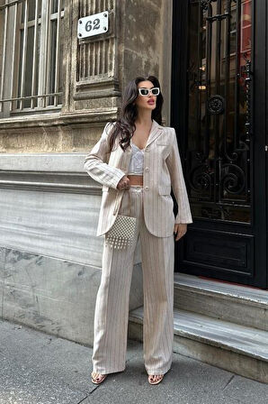 Çizgili Keten Takım 9425-22