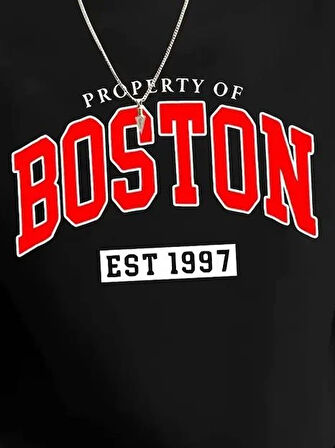 Erkek Uzun Kollu Bisiklet Yaka Boston Yazılı Iki Iplik Bluz