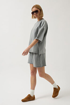 Oversize Lazer Kesim Bisiklet Yaka T-Shirt