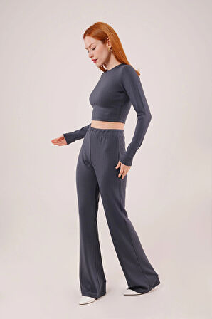 Fitilli Bluz Ve Pantolon Antrasit İkili Takım