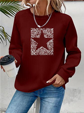 Kadın Uzun Kollu Bisiklet Yaka Desenli Viskon Iki Iplik Bluz