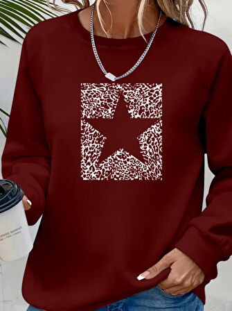 Kadın Uzun Kollu Bisiklet Yaka Desenli Viskon Iki Iplik Bluz