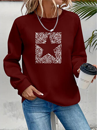 Kadın Uzun Kollu Bisiklet Yaka Desenli Viskon Iki Iplik Bluz