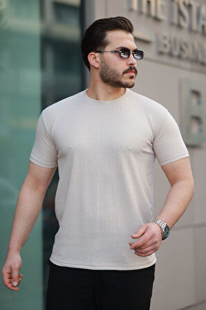 Erkek Kısa Kollu Zigzag Desenli T-shirt