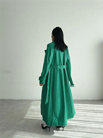 KAPİTONE DERİ TRENCH - Yeşil