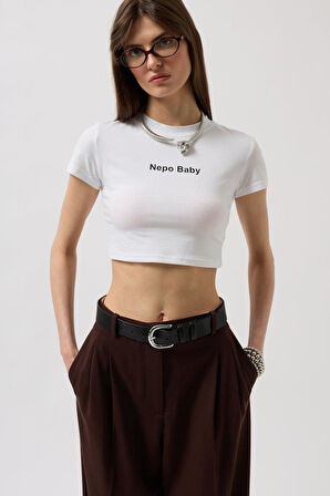 Nepo Baskılı Crop T-Shirt
