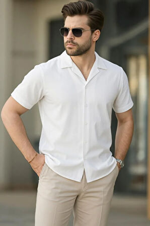 İki İplik Kumaş  Gömlek - Beyaz