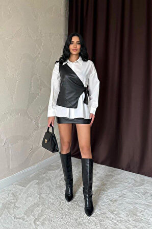 Beyaz Yandan Bağlamalı Yelek Gömlek