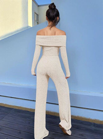 Kadın Uzun Kollu Madonna Yaka şardonlu Kaşkorse Tulum