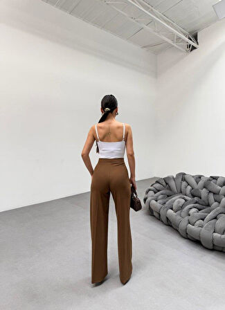 230 Gr Poly Viscose Lycra Metal Düğme Palazzo Pantolon