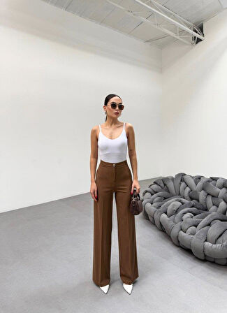 230 Gr Poly Viscose Lycra Metal Düğme Palazzo Pantolon