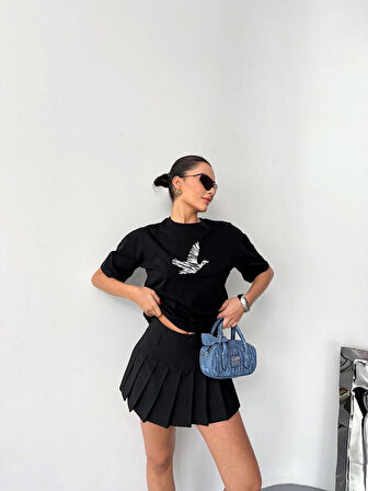 Kısa Kol Baskılı T-shirt - Siyah