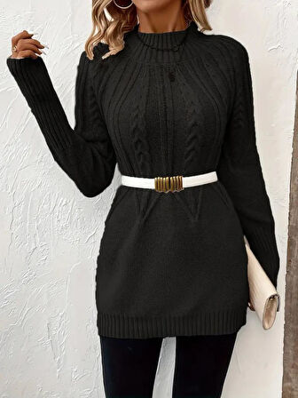Kadın Uzun Kollu Yarı Balıkçı Yaka Triko Bluz