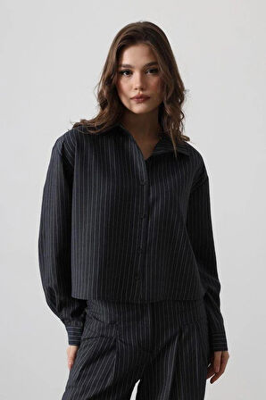 Çizgili Gömlek Pantolon Takım - Lacivert