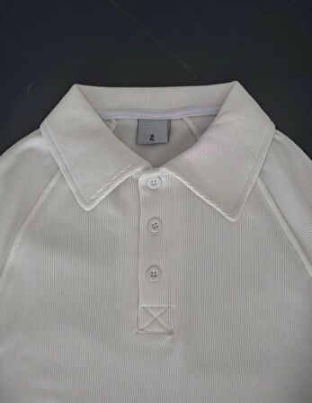 Yakalı Patlı Kısa Kol T-shirt - Beyaz