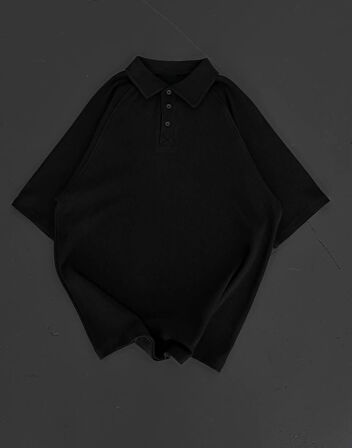 Yakalı Patlı Kısa Kol T-shirt - Siyah