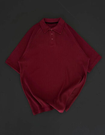 Yakalı Patlı Kısa Kol T-shirt - Bordo