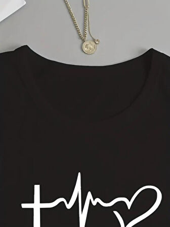 Kadın Uzun Kollu Bisiklet Yaka Yazı Baskılı Viskon Bluz