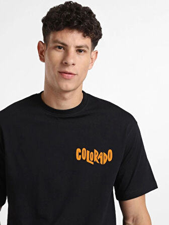 Erkek Baskılı Oversize T-shirt - Siyah