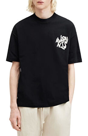 Erkek Baskılı Oversize T-shirt - Siyah