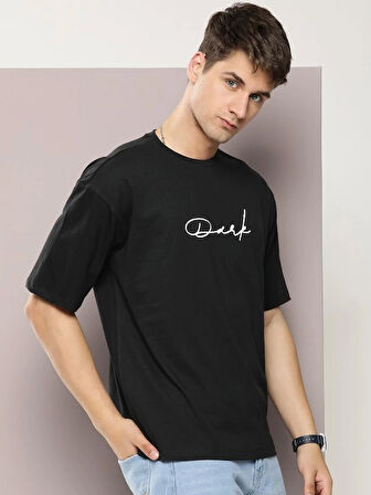 Erkek Baskılı Oversize T-shirt - Siyah