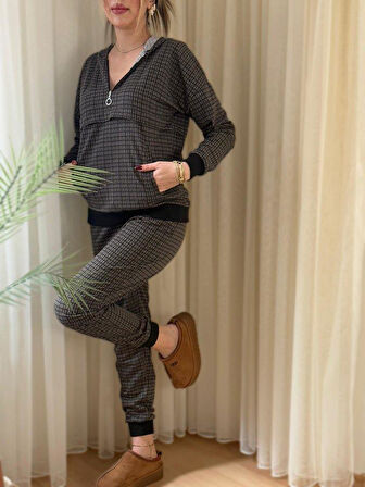 Kadın Iki Iplik Kumaş Fermuar Detay Kapüşonlu Ikili Takım