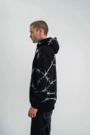 POLIZEI Premium Kalite Kapşonlu Varak Ve Pano Baskılı SweatShirt - Siyah