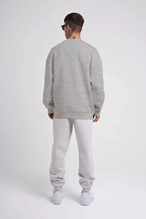 Unisex Biskilet Yaka Üç İplik SweatShirt - Gri