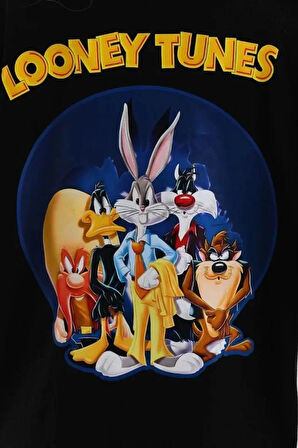 Unisex Baskılı Oversize T-Shirt - Siyah