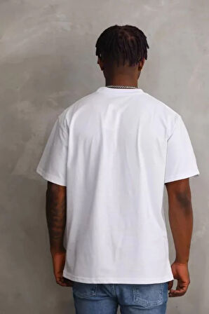 Unisex Baskılı Oversize T-Shirt - Beyaz