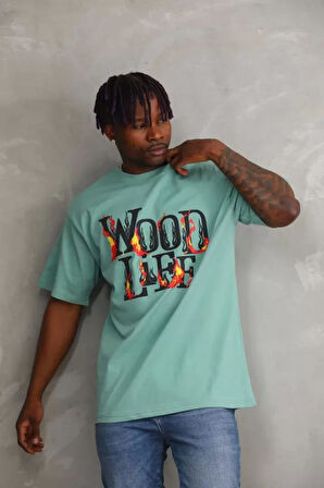 Unisex Baskılı Oversize T-Shirt - Mint Yeşili