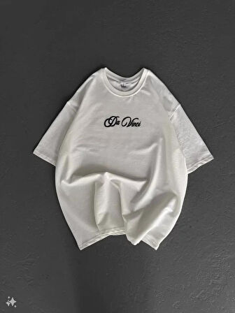 Unisex Baskılı Oversize T-Shirt - Beyaz