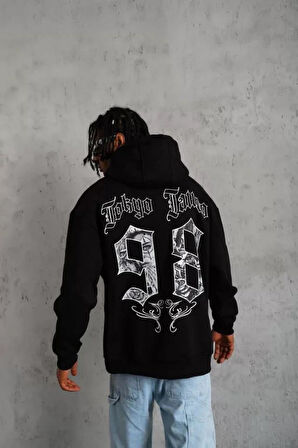 Erkek 98 Baskılı Kapşonlu Sweat - Siyah